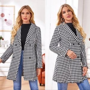 NWT black and white winter coat medium button up front thick material non lined